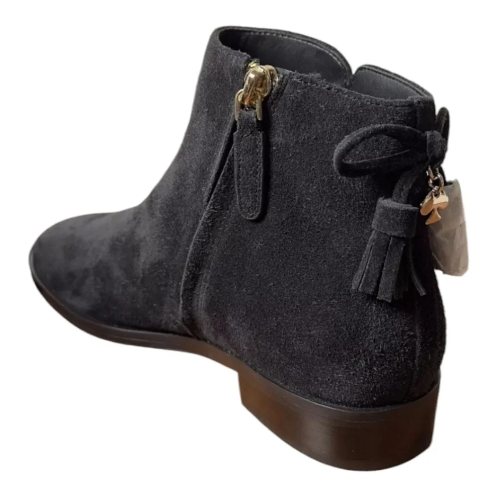 KATE SPADE Saddle Bootie Black‎ Suede Ankle Boots Sz Side Zip 7 B Tassle $248